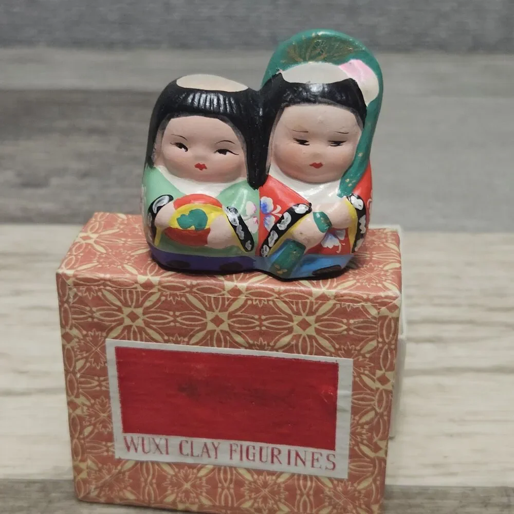 Vintage Wuxi Clay Figurines Dolls In Original Box